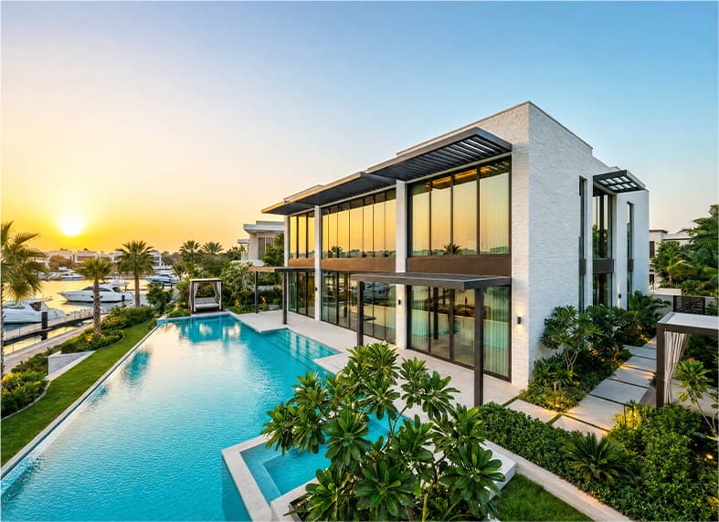 Luxury waterfront villa with a swimming pool in the UAE