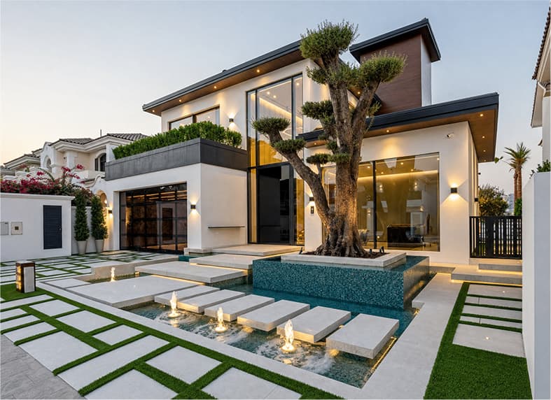 Luxury villa with landscaped pool area
