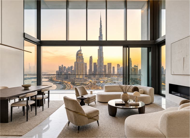 UAE skyline viewed from a luxury apartment