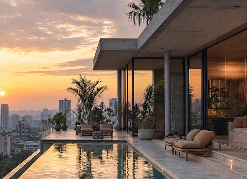 Modern townhouses in a UAE community at sunset